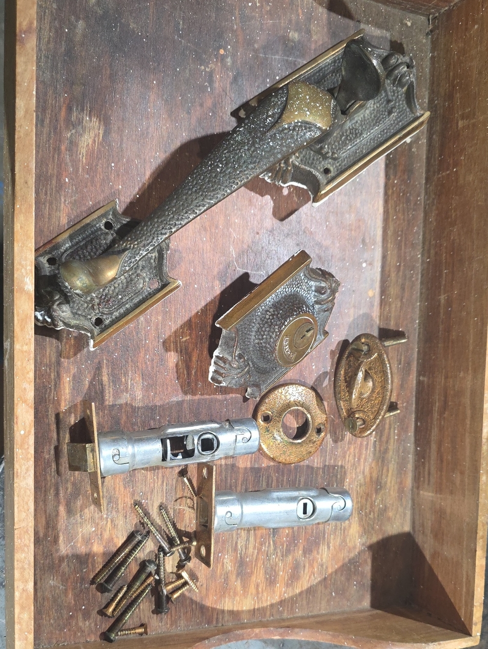 Antique-Style Brass Door Handle Set in Aged Brass